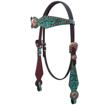 Bar H Equine American Leather Horse Saddle Tack One Ear Headstall Breast Collar Browband Wither Strap Spotted Pinwheel